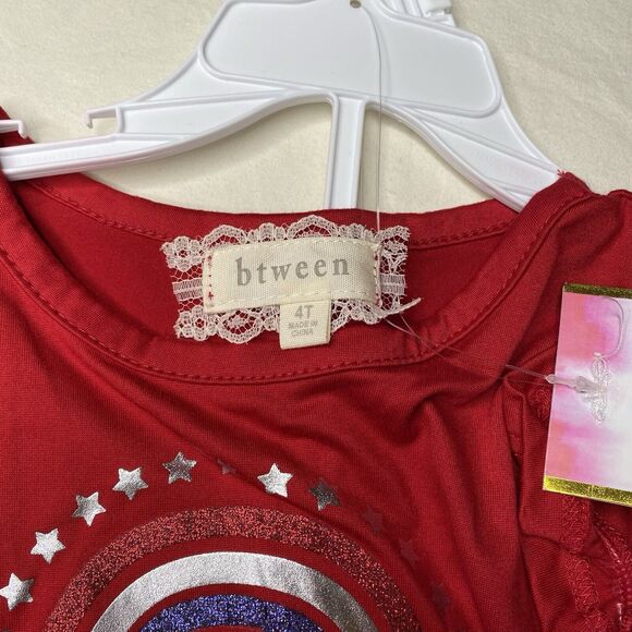 Btween Toddler Girls 3 Pc Set Red White Blue Rainbow Tee And Star Pants 4T NWT - Picture 3 of 4
